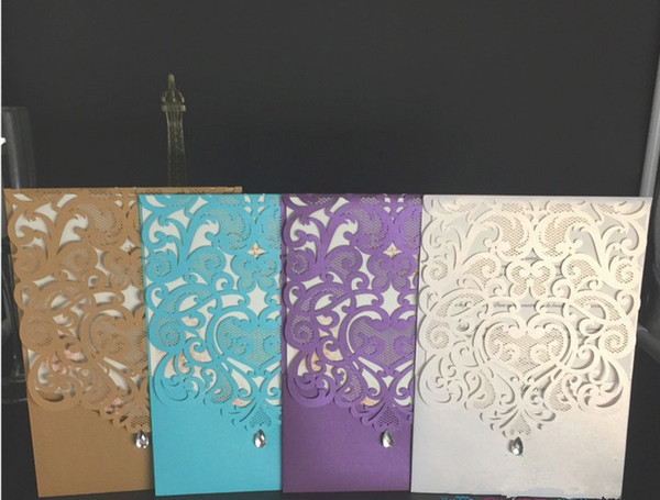 Hot sale Laser Cut hollow Wedding Invites Gold Printing Wedding supplier Hollow Wedding Cards DHL Free