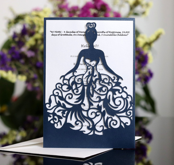 2019 Pretty Girl Hollow Crystal Lace Bow Wedding Invitations Laser Cut Wedding Invitation Cards Supplies Printable Cards Free Shipping