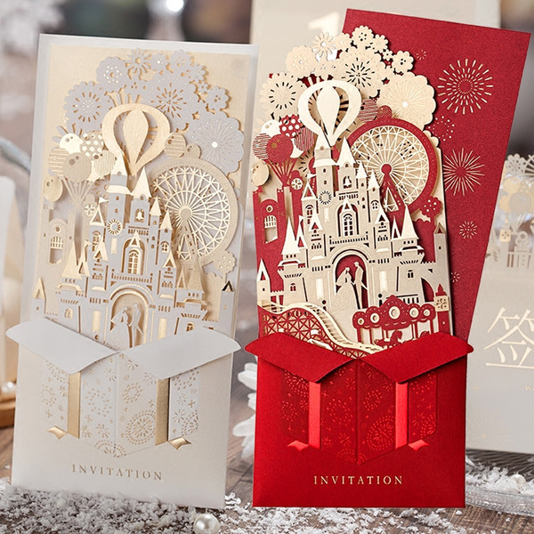 Vintage Castle Laser Cut Hollow Out Wed Invitation Party Wedding Invitations Day Evening Invite Card Printing Luxury Chinese Style