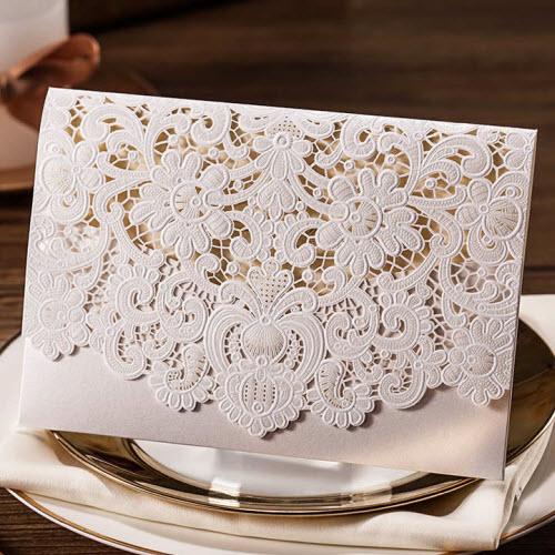 Classic White Shiny Hollow Embossed Flowers Wedding Invitations Cards, By Wishmade, CW073