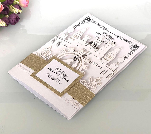 3D Wedding Invitation Card 50PCS/Lot Envelope, Inner Page, Invitations pocket 4PCS/Set Stereoscopic Vintage Invitations Cards P157