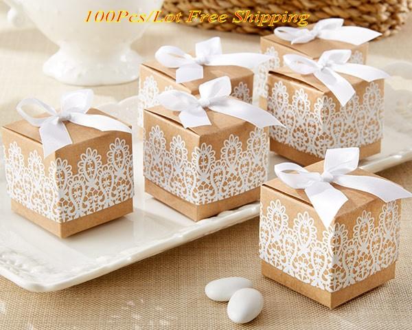 2016 Creative Wedding Gift box of Rustic and Lace Kraft Favor Box for Wedding and Party Decoration Candy box and Party favor box 100pcs/lot