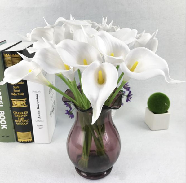 Cheap Wholesale 12 Colors Available Calla Lily Flowers PU DIY Bridal Bouquet Home Party Festival Decoration Artificial Flowers