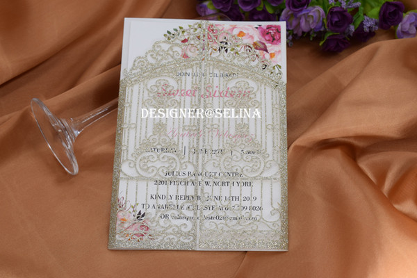 Luxury Spring Flower Printing Glitter Wedding Invitation, Laser Cut Invitations for Quinceanera 
8000
Bridal Shower Graduation Anniversary by DHL