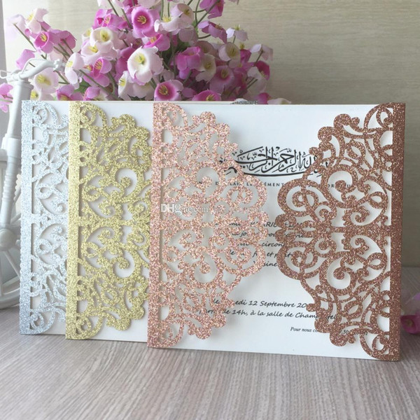 Elegant Rose Glittery Wedding Invitation Card Pop Up Laser Cut Invites for Wedding Birthday Anniversary as Party Favors by DHL