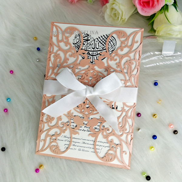 Wedding Invitation Laser Cut Invitation Cards for Bridal Shower Quince Sweet 16 Birthday with White Ribbon and Envelope