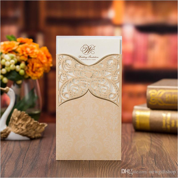 Lace Wedding Invitations Gold Personalized Printing Pocket Party Invitations Evening Dinner Invitation Card Wedding Supplies