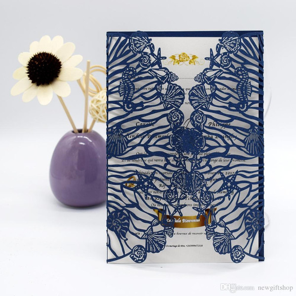 Laser Cut Flower Wedding Invitation Cards Personalized Blue Lace Wedding Party Printable Invitation Cards with Envelope Sticker