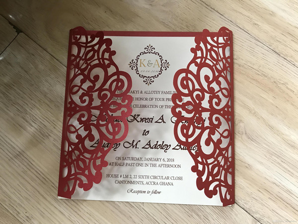 Vintage Lace Wedding Invites, Red Handmade Laser Cut Wedding Invitation, Free Printing Bridal Shower Invitation Cards