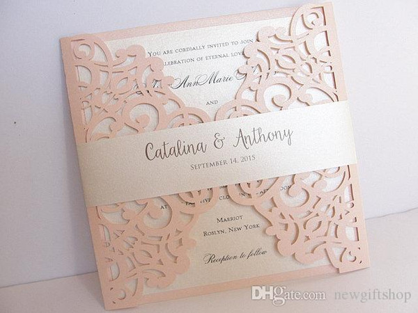 Bush Free Printed Wedding Invitations Cards with Belt Rustic Laser Cut Invitation Card Flower Baptism Invitation Elegant Party Invites