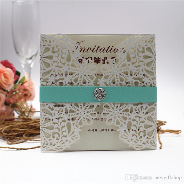 Diamond Cluster Wedding Invitation Set Elegant Shimmer Laser Cutting Evening Invites with Belly Band Provide Printing 