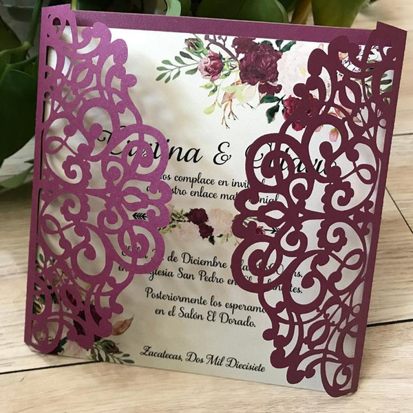 Burgundy Wedding Invitations Die Cut Laser Cut Wedding Invites Kits 20+colors Avaible Invitations for Party Free Printing Free Printing