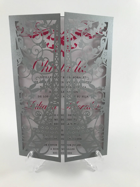 Laser Cut Paris themed Wedding Invite - Tower invitation with Envelope - Quinceanera invites - 15th birthday Invitations 