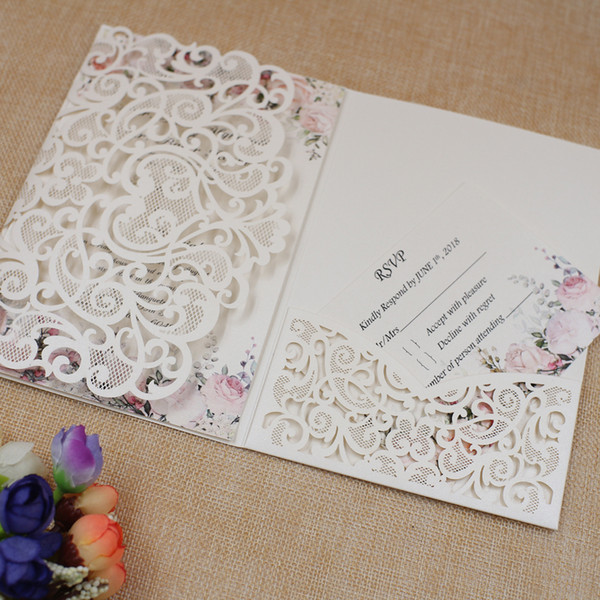 More Color Laser Cut Luxury Wedding Invitations Cards with RSVP Card Elegant Design Invite for Wedding Event & Party Supplies with Envelope