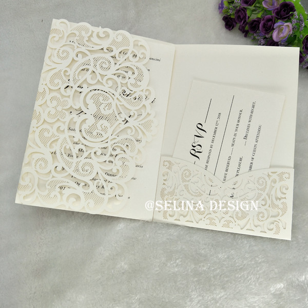 White Sweetheart Laser Cut Wedding Invitations Die Cut Flower Invitation with RSVP Card and Envelope