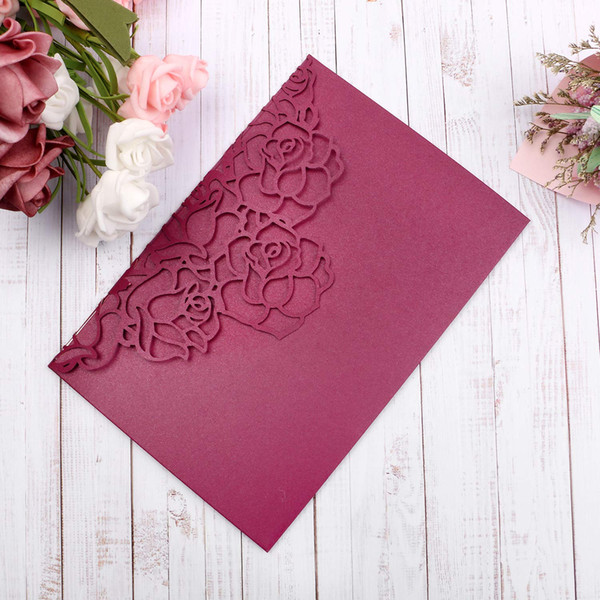 Elegant Burgundy Wedding Invitation, 20+Color Customized Laser Cut Quinceanera Invitation Cards with RSVP Card, Dinner Invite