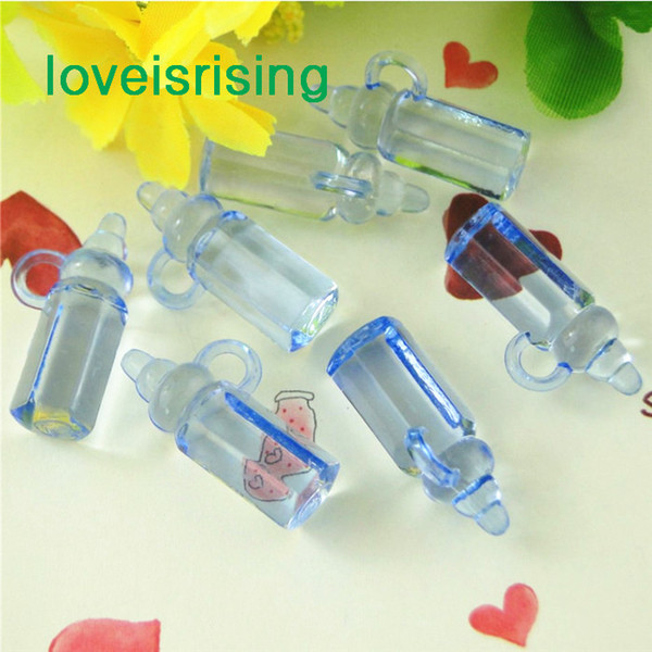Tracking number-500pcs/pack Mini Acrylic Clear Blue Baby Bottles Baby Showers Favors~Cute Charms ~cupcake decorating-High Quality