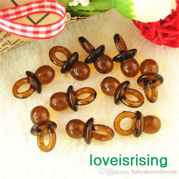 Free -100pcs/pack 22mm*11mm Clear Brown Mini Acrylic Baby Pacifier Baby Shower Favors~Cute Charms ~Party Decorations