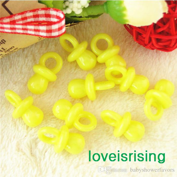 Free -100pcs/pack 22mm*11mm Solid Yellow Mini Acrylic Baby Pacifier Baby Shower Favors~Cute Charms ~Party Decorations