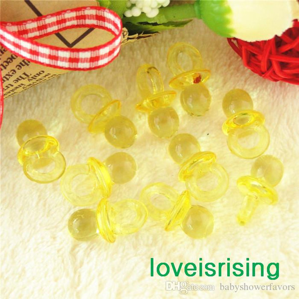 Free -100pcs/pack 22mm*11mm Clear Yellow Mini Acrylic Baby Pacifier Baby Shower Favors~Cute Charms ~Party Decorations