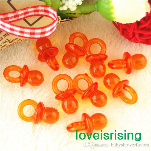 Free -100pcs/pack 22mm*11mm Clear Orange Mini Acrylic Baby Pacifier Baby Shower Favors~Cute Charms ~Party Decorations