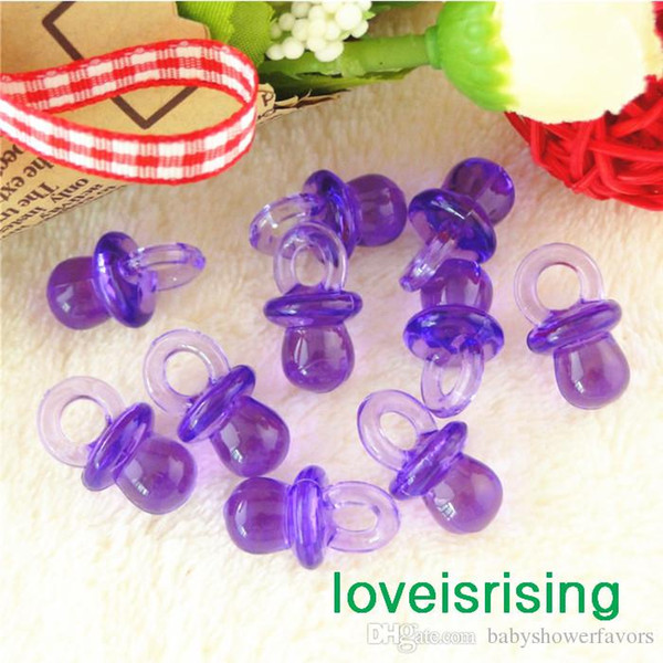 Free -100pcs/pack 22mm*11mm Clear Purple Mini Acrylic Baby Pacifier Baby Shower Favors~Cute Charms ~Party Decorations