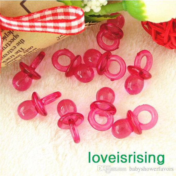 Free -100pcs/pack 22mm*11mm Clear Fuchsia Mini Acrylic Baby Pacifier Baby Shower Favors~Cute Charms ~Party Decorations