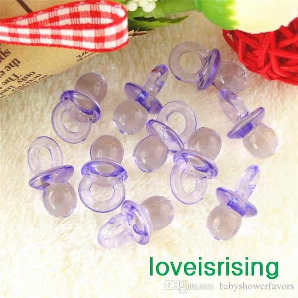 Free -100pcs/pack 22mm*11mm Clear Lavender Mini Acrylic Baby Pacifier Baby Shower Favors~Cute Charms ~Party Decorations