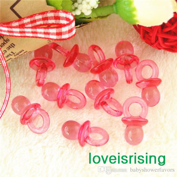 Free -100pcs/pack 22mm*11mm Clear Hot Pink Mini Acrylic Baby Pacifier Baby Shower Favors~Cute Charms ~Party Decorations