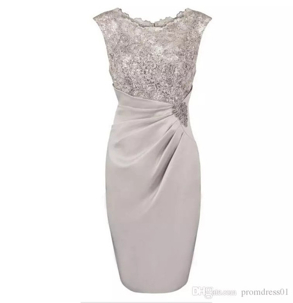 Hot Selling Knee Length Chiffon Scoop Mother Of the Bride Dresses In Stock with Lace Beaded