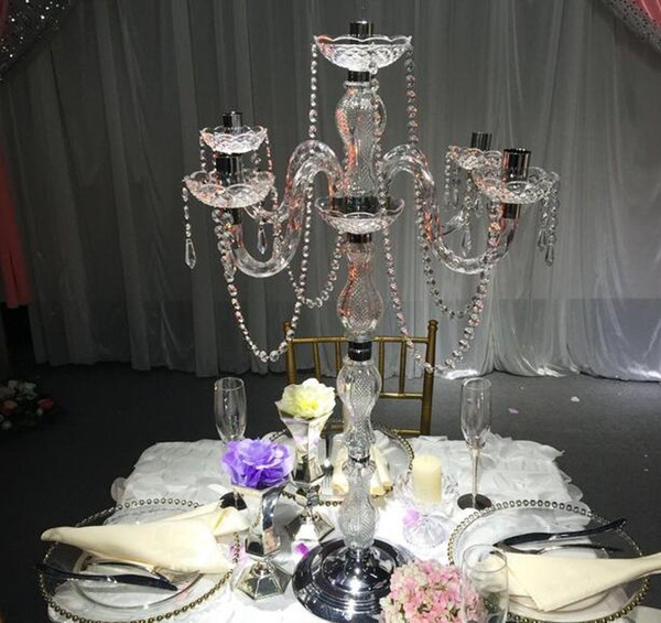 elegant tall Weddings Cheap Wholesale Antique crystal candelabra Gold Metal 5 arms Candelabras Centerpieces for wedding table decoation