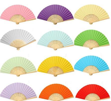 Summer Chinese Hand Paper Fans Pocket Folding Bamboo Fan Bamboo Ribs with Paper Body Handle Wedding Accessories