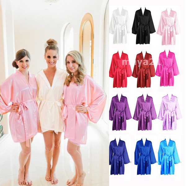 Long Sleeves Cheap Bridesmaid And Bride Robes Silk Bathrobe Wedding Party Robe Kimono Silk Satin Robes for Bridesmaid Silk Wedding Robe