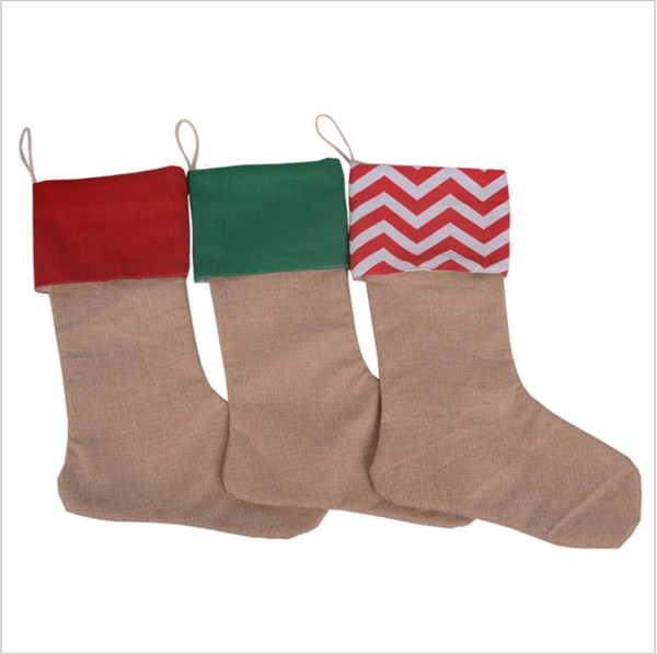 2018 Christmas Canvas Stocking Gift Bag Stocking 30*45cm Christmas Tree Decoration Socks Xmas Stockings 7 Styles Christmas Ornament HK-C06