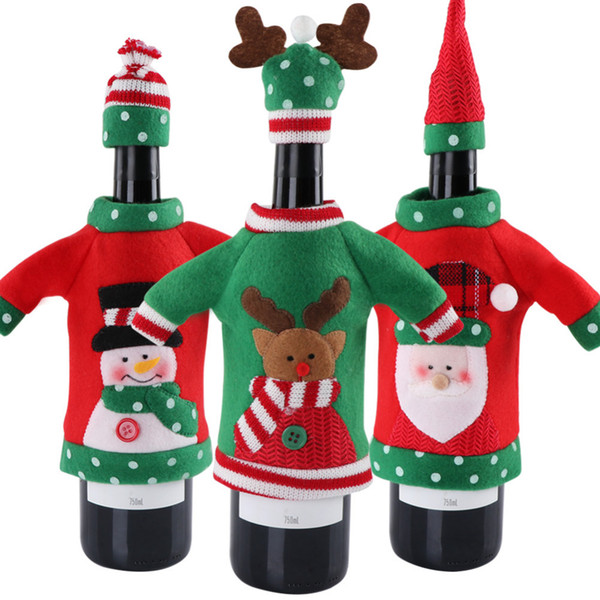 3pcs Red Wine Bottle Cover New Year's Products Christmas Party Decoration Supplies 2018 Gifts New Year Decor for Home