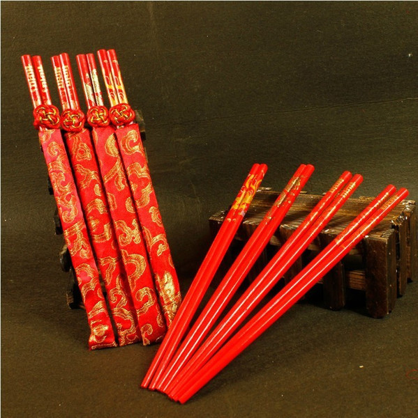 Wood Chinese chopsticks,printing both the Double Happiness and Dragon,Wedding chopsticks favor,wedding gift