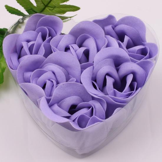 12 Boxes Purple Decorative Rose Bud Petal Soap Flower (6pcs in Heart-shaped Box) Wedding Favors