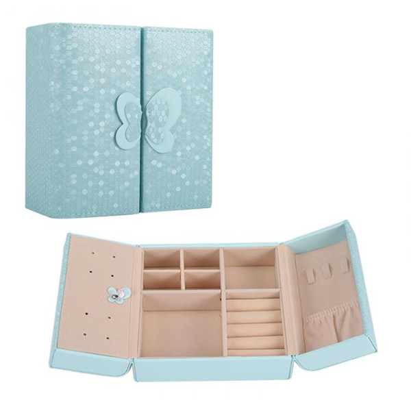 Butterfly Leather Jewelry Box Organizer Display Storage Mini Travel Case with Magnetic Closure 3 Colors