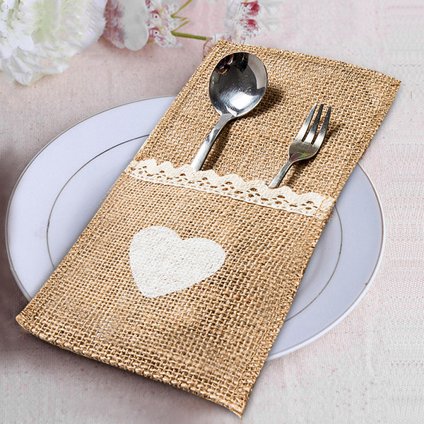 50Pcs/Lot Jute burlap rustic Wedding Decoration Vintage Cutlery Pocket Knife Fork Burlap Wedding Decoraton Table Party Supplies Favors decor
