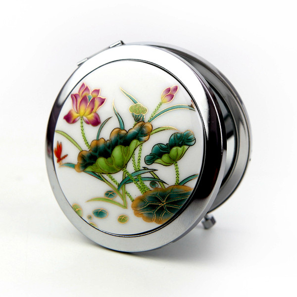 Fast Delivery! Diameter 6.8cm Ceramic Art Boutique Lotus/Peony/Peach Wedding Favor Classical Double-Sided Mirror Makeup Mirror