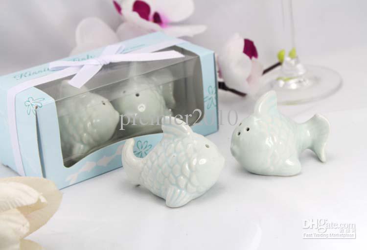 20pcs=10set=1lot Wedding Gifts Ceramic Kissing Fish Salt ,Pepper Shaker wedding Favors Free Shipping