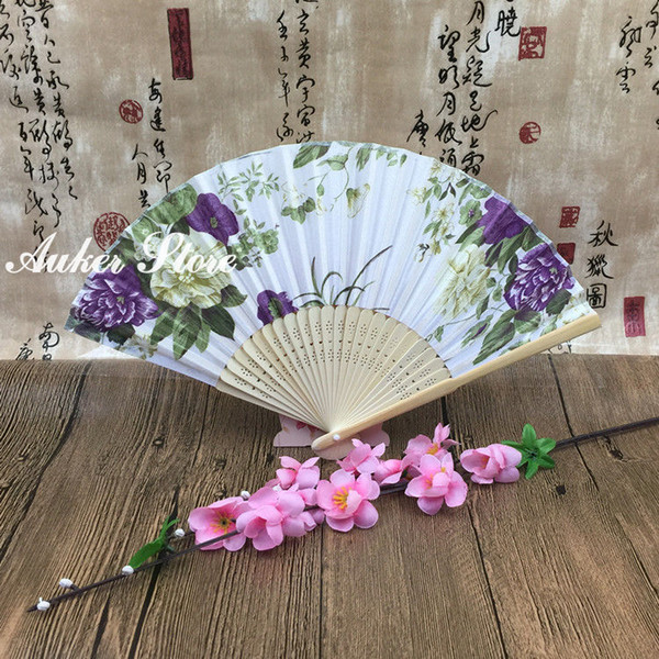 Janpanes Style Flower Cloth Hand Folding Fan Sakura Cloth Folding Craft Fan Wedding Favors Gift Hand Bamboo Fan+DHL Free Shipping