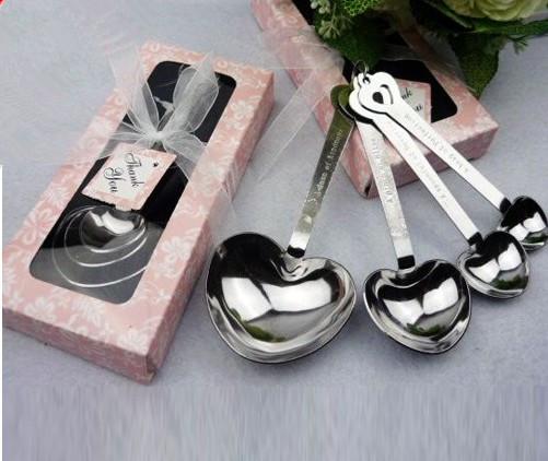 Hot sell Heart Measuring Spoons in Gift Pink box Wedding Souvenirs and gifts