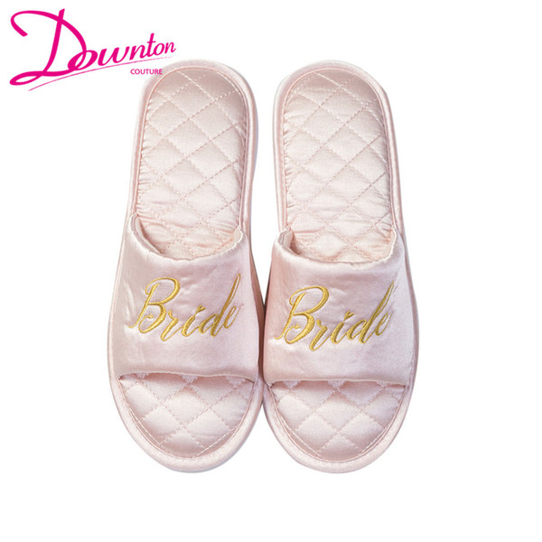 Embroidered brides Bridesmaid satin slippers wedding bridal shower party gift maid of honor Newlywed Bachelorette party favors free shipping