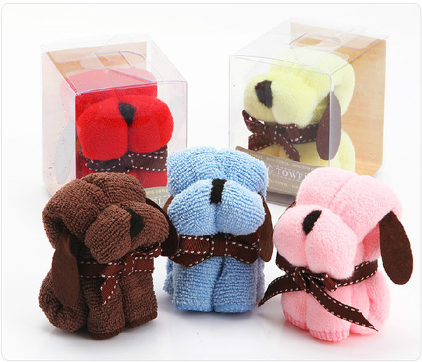 10Pcs 20x20Cm Mini Cartoon Cake Towel Dog Puppy Design Small Kerchief Towel + Gift Box Wedding gift Baby shower gift souvenirs