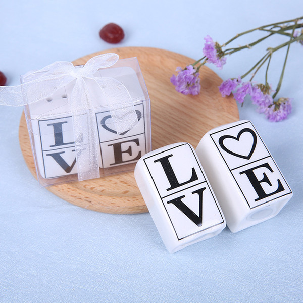 LOVE Word Ceramic Salt and Pepper Shaker Square Seasoning Cans Wedding Favors Gifts 2pcs/set 100pcs=50set(box)+ DHL 
