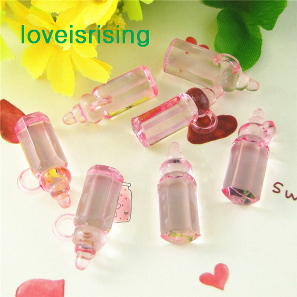 Tracking number-500pcs/pack Mini Acrylic Clear Pink Baby Bottles Baby Showers Favors~Cute Charms ~cupcake decorating-High Quality