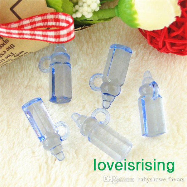 New Arrivals-Hot Sale-Wholesale-500pcs Mini Acrylic Clear Blue Baby Bottles Baby Showers Favors~Cute Charms ~cupcake decorating