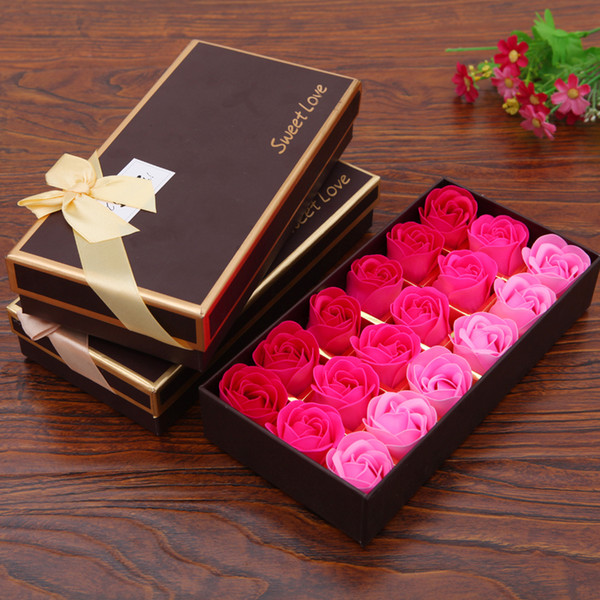 18Pcs Rose Bath Soap Flower Petal Set With Gift Box For Wedding Party Valentine's Day 4 style