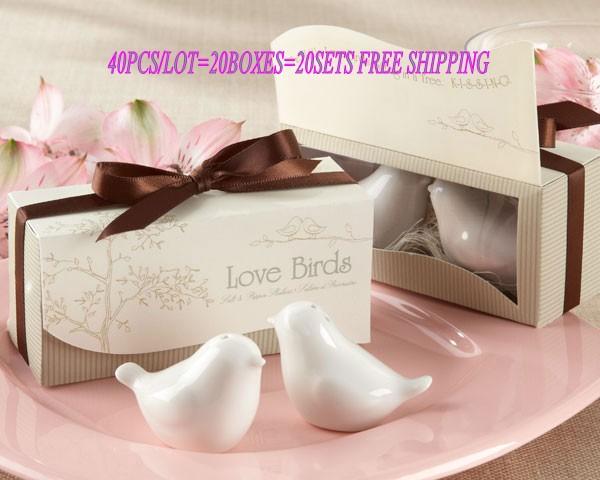 40pcs/lot(20boxes) Love birds ceramic Salt and Pepper shaker Wedding Favors for Cheapest Wedding gift and Party Favors Free shipping